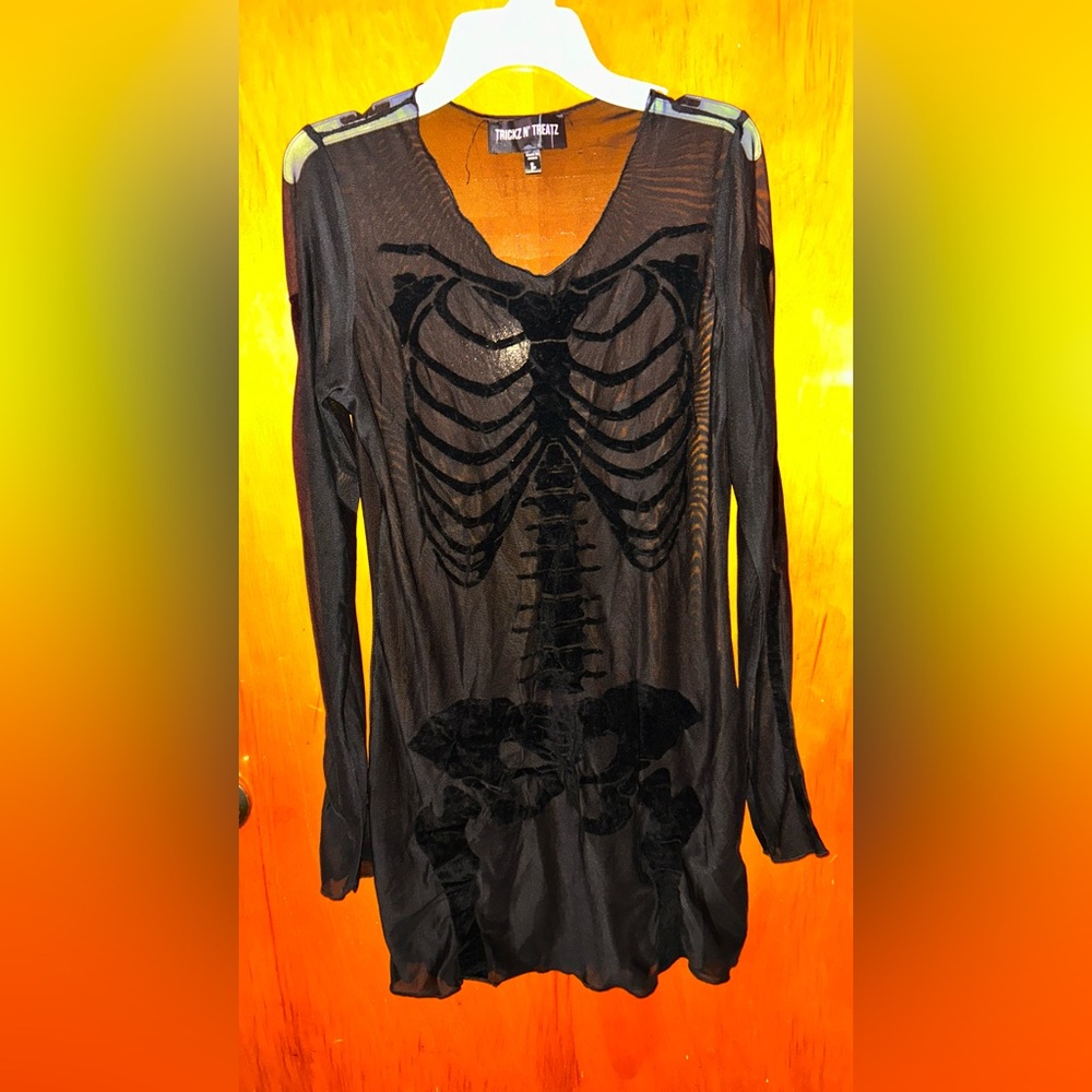 Dollskill Tricks N’ Treats Mock Skeleton Mesh dress flocked